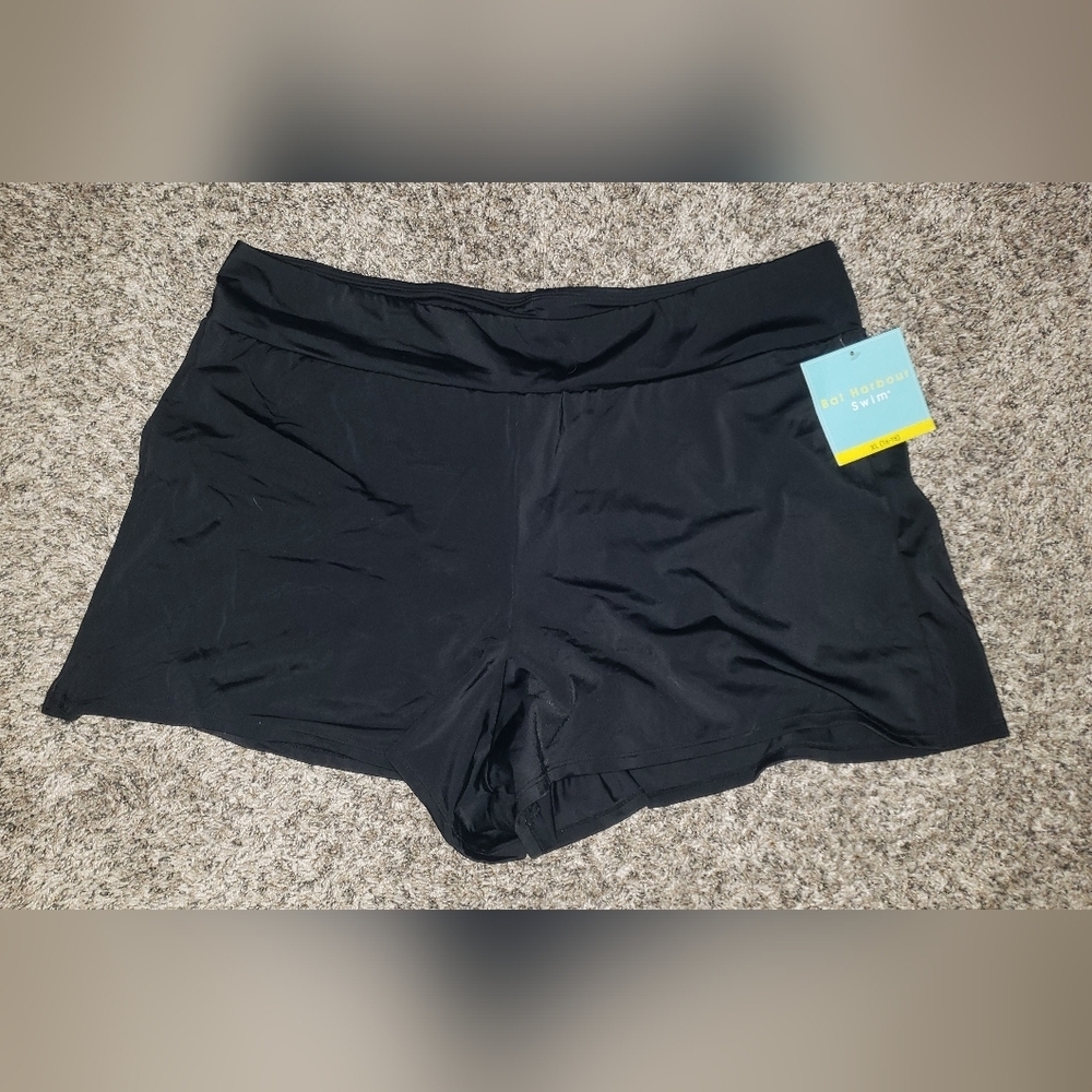 NWT Bal Harbour| Women's Black Swim Shorts with Attached Bikini Bottom